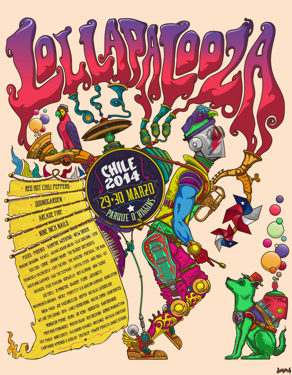 Poster del concierto Lollapalooza 2014 por Leo Rocha - Frogx Three